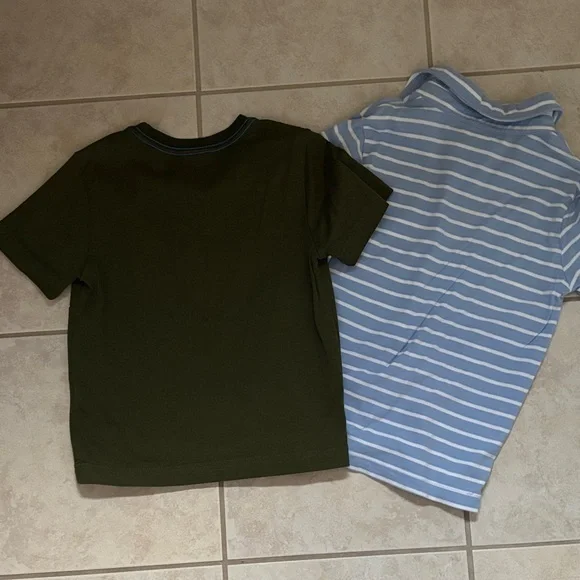 Hanna Andersson Olive Green Dragon Tee and Striped Blue Polo. - Picture 3 of 3
